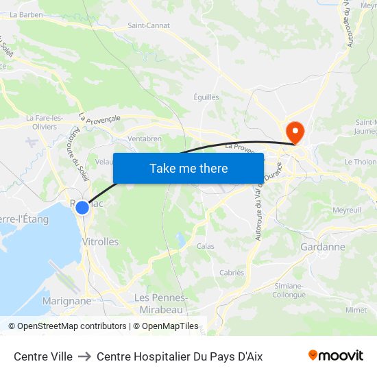 Centre Ville to Centre Hospitalier Du Pays D'Aix map