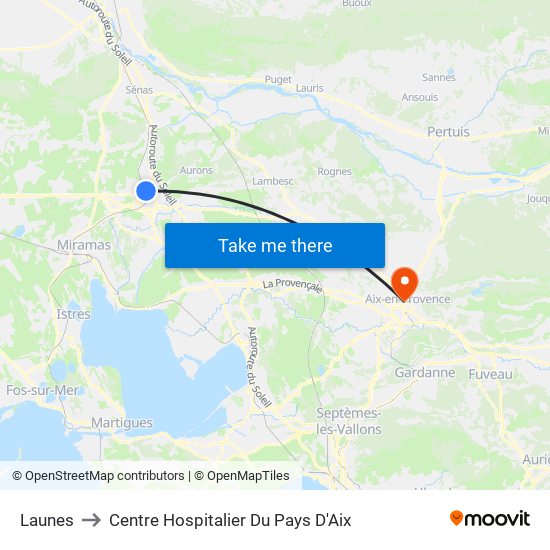 Launes to Centre Hospitalier Du Pays D'Aix map