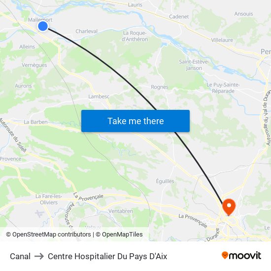 Canal to Centre Hospitalier Du Pays D'Aix map