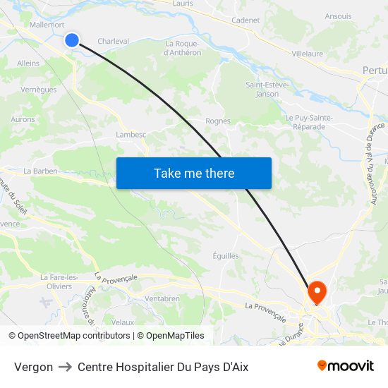 Vergon to Centre Hospitalier Du Pays D'Aix map