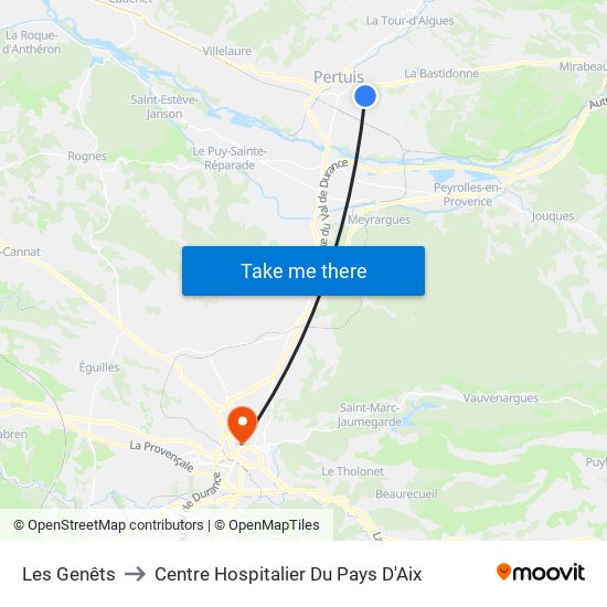 Les Genêts to Centre Hospitalier Du Pays D'Aix map