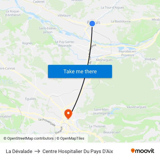 La Dévalade to Centre Hospitalier Du Pays D'Aix map