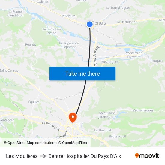 Les Moulières to Centre Hospitalier Du Pays D'Aix map