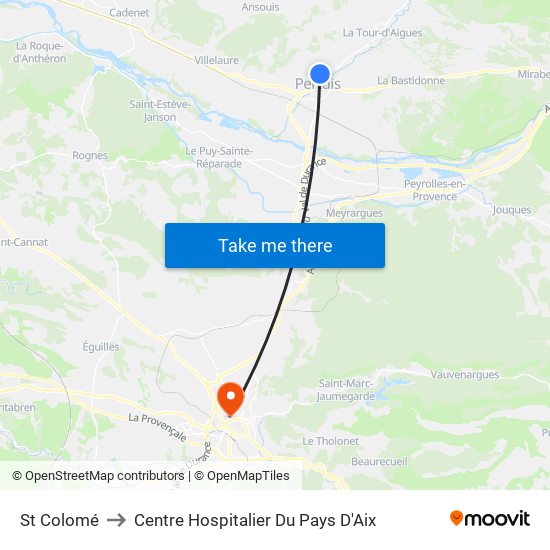 St Colomé to Centre Hospitalier Du Pays D'Aix map