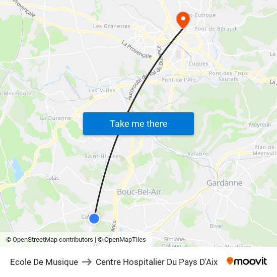 Ecole De Musique to Centre Hospitalier Du Pays D'Aix map