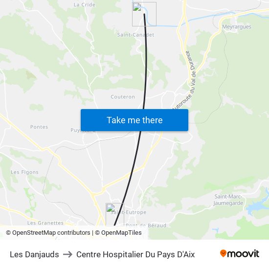 Les Danjauds to Centre Hospitalier Du Pays D'Aix map