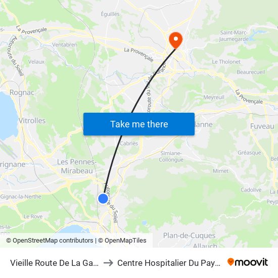 Vieille Route De La Gavotte to Centre Hospitalier Du Pays D'Aix map