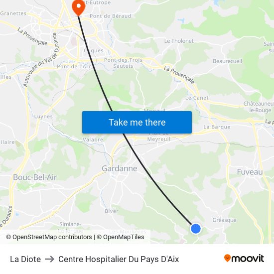 La Diote to Centre Hospitalier Du Pays D'Aix map