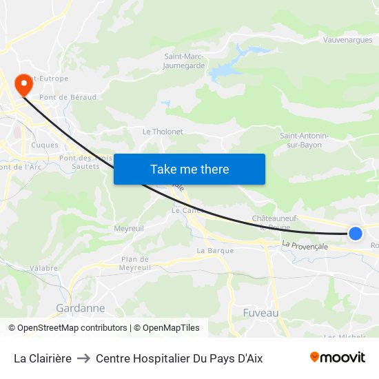 La Clairière to Centre Hospitalier Du Pays D'Aix map