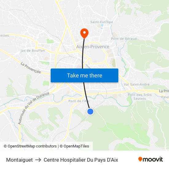 Montaiguet to Centre Hospitalier Du Pays D'Aix map