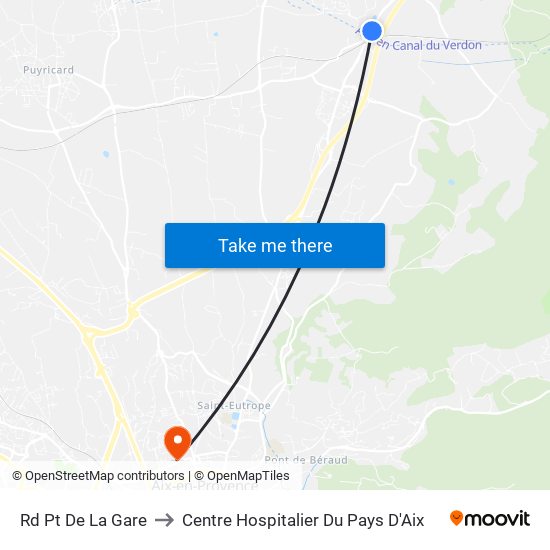 Rd Pt De La Gare to Centre Hospitalier Du Pays D'Aix map