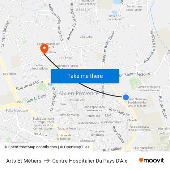 Arts Et Métiers to Centre Hospitalier Du Pays D'Aix map