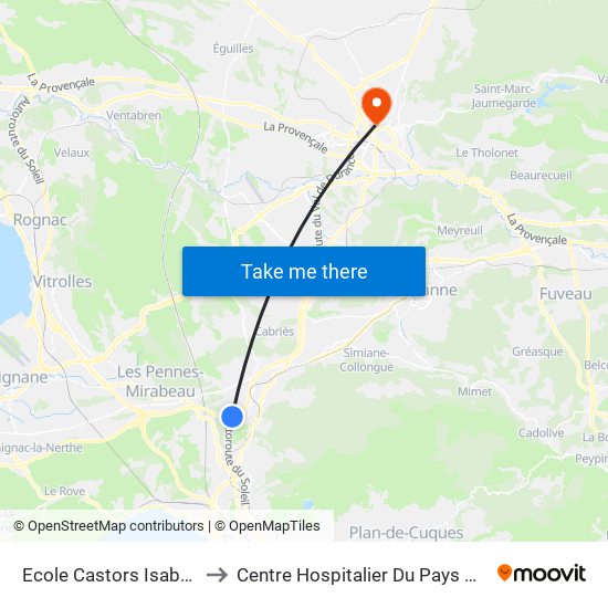 Ecole Castors Isabella to Centre Hospitalier Du Pays D'Aix map