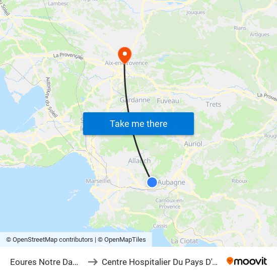 Eoures Notre Dame to Centre Hospitalier Du Pays D'Aix map