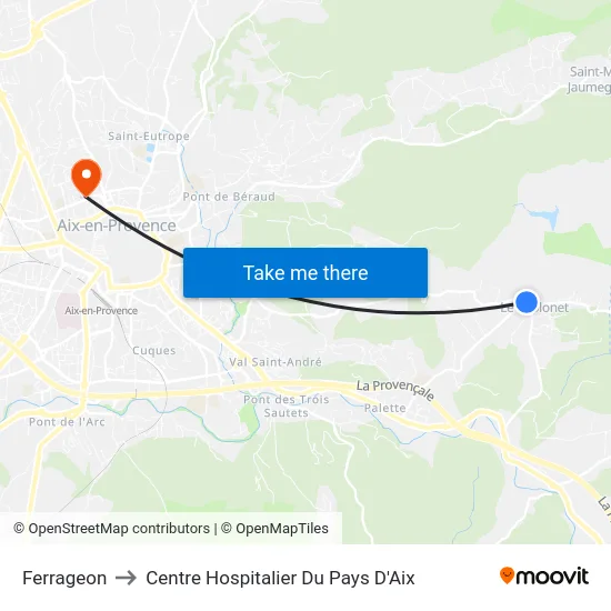 Ferrageon to Centre Hospitalier Du Pays D'Aix map