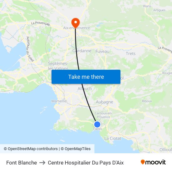 Font Blanche to Centre Hospitalier Du Pays D'Aix map