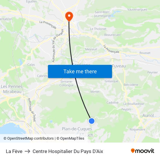 La Fève to Centre Hospitalier Du Pays D'Aix map