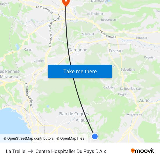 La Treille to Centre Hospitalier Du Pays D'Aix map
