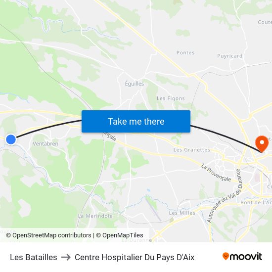 Les Batailles to Centre Hospitalier Du Pays D'Aix map