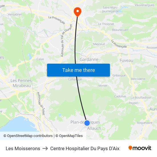 Les Moisserons to Centre Hospitalier Du Pays D'Aix map