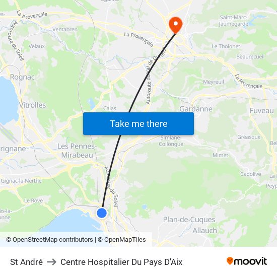 St André to Centre Hospitalier Du Pays D'Aix map