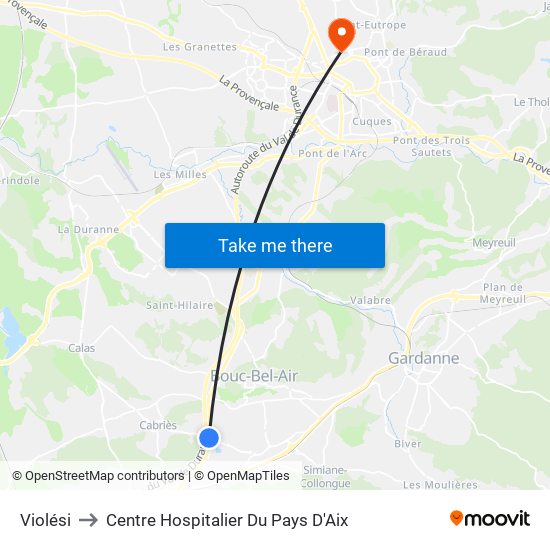 Violési to Centre Hospitalier Du Pays D'Aix map