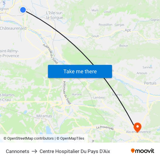 Cannonets to Centre Hospitalier Du Pays D'Aix map