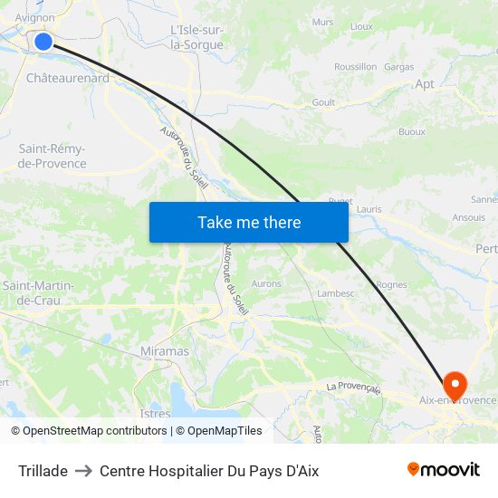 Trillade to Centre Hospitalier Du Pays D'Aix map