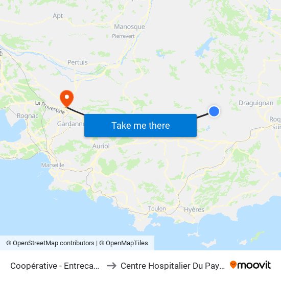 Coopérative - Entrecasteaux to Centre Hospitalier Du Pays D'Aix map