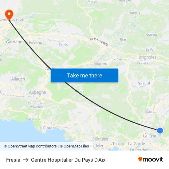 Fresia to Centre Hospitalier Du Pays D'Aix map