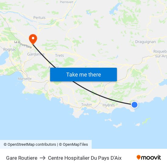 Gare Routiere to Centre Hospitalier Du Pays D'Aix map