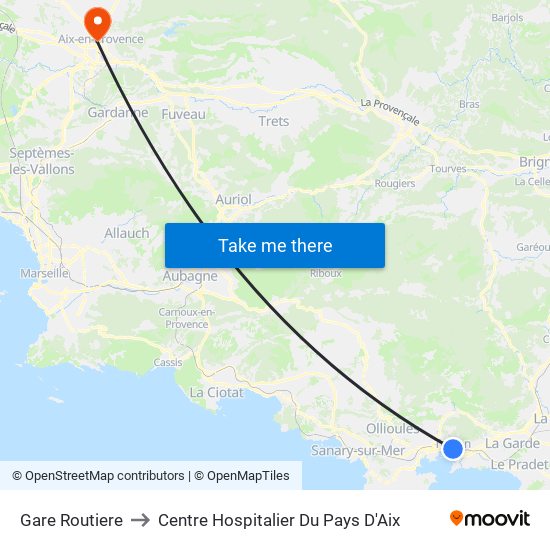 Gare Routiere to Centre Hospitalier Du Pays D'Aix map