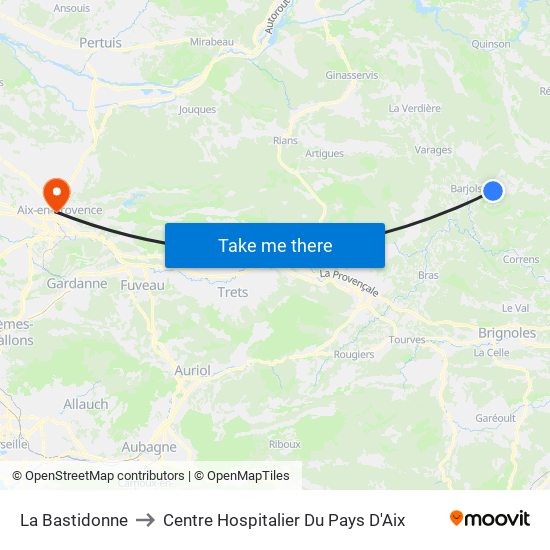 La Bastidonne to Centre Hospitalier Du Pays D'Aix map