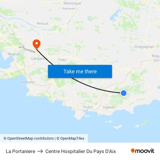 La Portaniere to Centre Hospitalier Du Pays D'Aix map