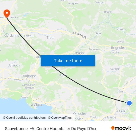 Sauvebonne to Centre Hospitalier Du Pays D'Aix map