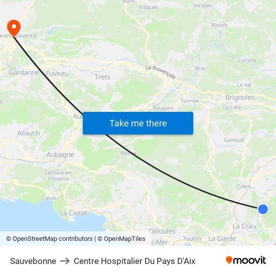 Sauvebonne to Centre Hospitalier Du Pays D'Aix map