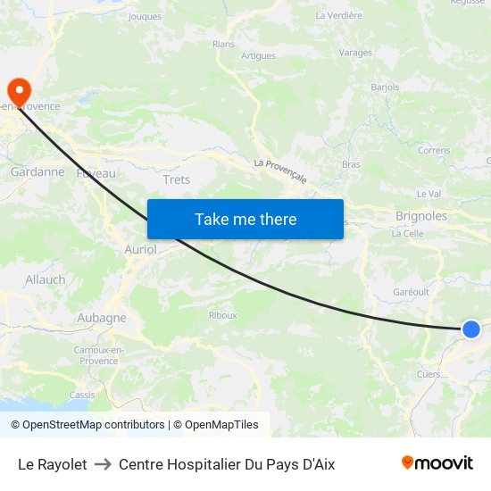 Le Rayolet to Centre Hospitalier Du Pays D'Aix map