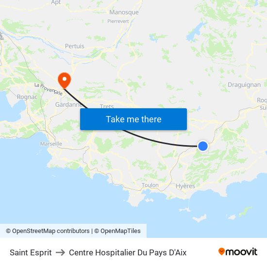 Saint Esprit to Centre Hospitalier Du Pays D'Aix map