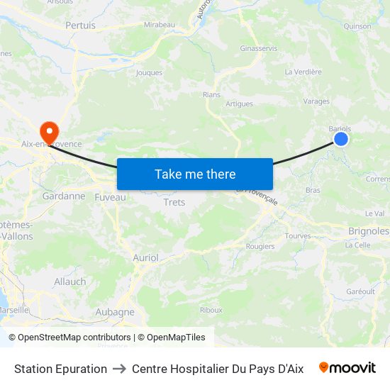 Station Epuration to Centre Hospitalier Du Pays D'Aix map