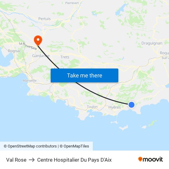 Val Rose to Centre Hospitalier Du Pays D'Aix map