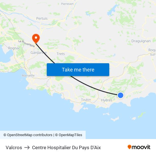 Valcros to Centre Hospitalier Du Pays D'Aix map