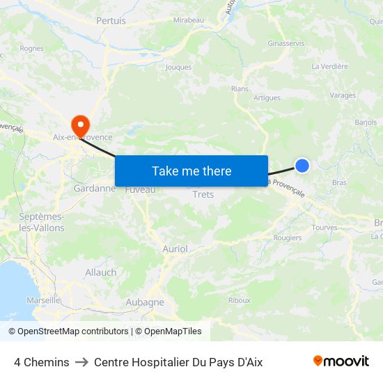 4 Chemins to Centre Hospitalier Du Pays D'Aix map