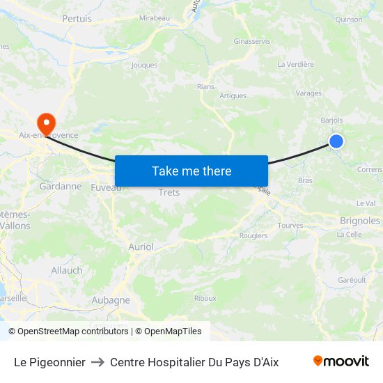 Le Pigeonnier to Centre Hospitalier Du Pays D'Aix map