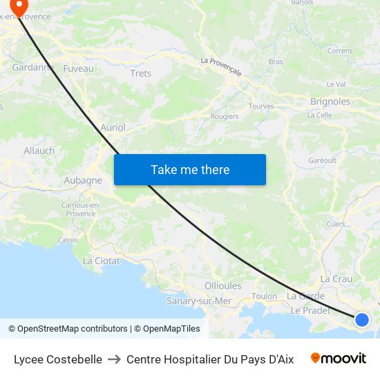 Lycee Costebelle to Centre Hospitalier Du Pays D'Aix map