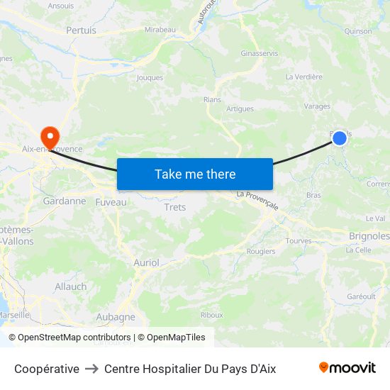Coopérative to Centre Hospitalier Du Pays D'Aix map