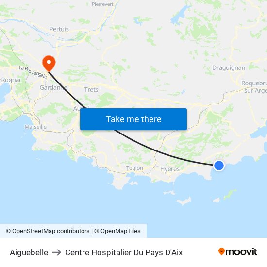 Aiguebelle to Centre Hospitalier Du Pays D'Aix map