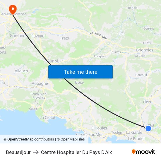 Beauséjour to Centre Hospitalier Du Pays D'Aix map