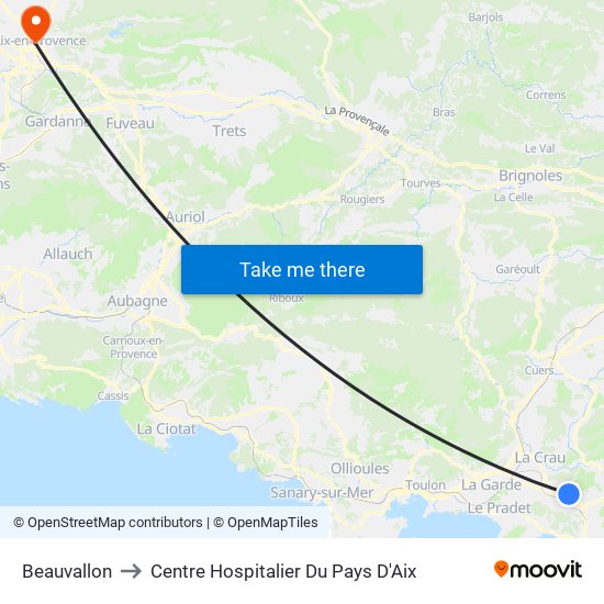 Beauvallon to Centre Hospitalier Du Pays D'Aix map