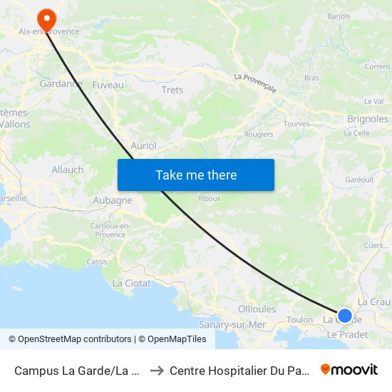 Campus La Garde/La Valette to Centre Hospitalier Du Pays D'Aix map