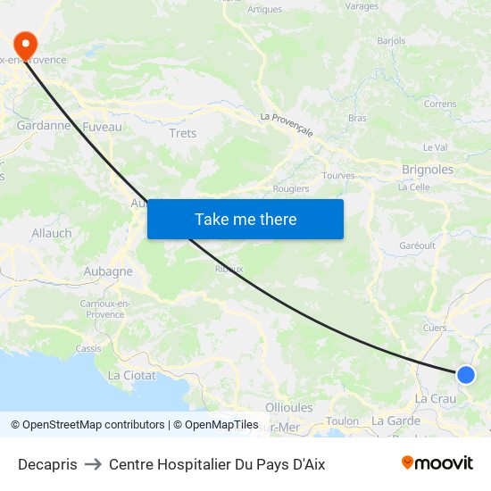 Decapris to Centre Hospitalier Du Pays D'Aix map